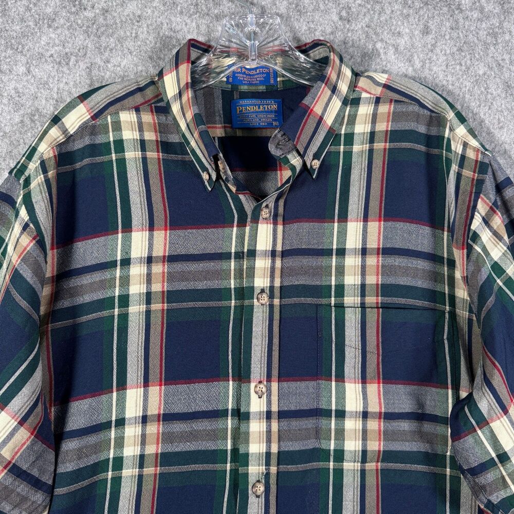 Sir Pendleton Shirt Mens XL Blue Plaid Flawed Sleeves Shrunk And Has 2 Holes